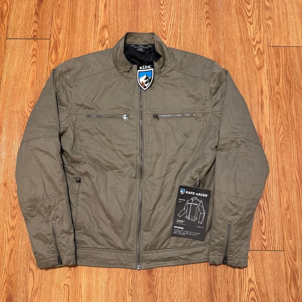Kuhl Men's Kaffe Racer Jacket XL Full Zip Quilted Biker Brown Dynawax Zip Cuff